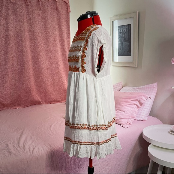 Free People White Boho Embroidered Tunic Dress with Orange Accents - Picture 5 of 7